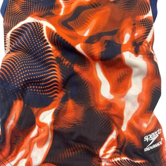 Speedo Endurance+ Flash Time Flyback Swimsuit Women 28 Orange Navy Athletic NEW - Picture 6 of 13